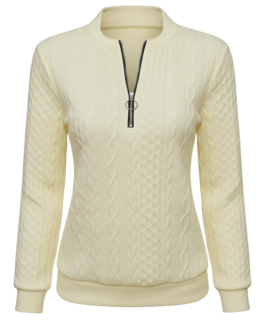 Nuvoir - Maglione Donna a Treccia con Mezza Zip