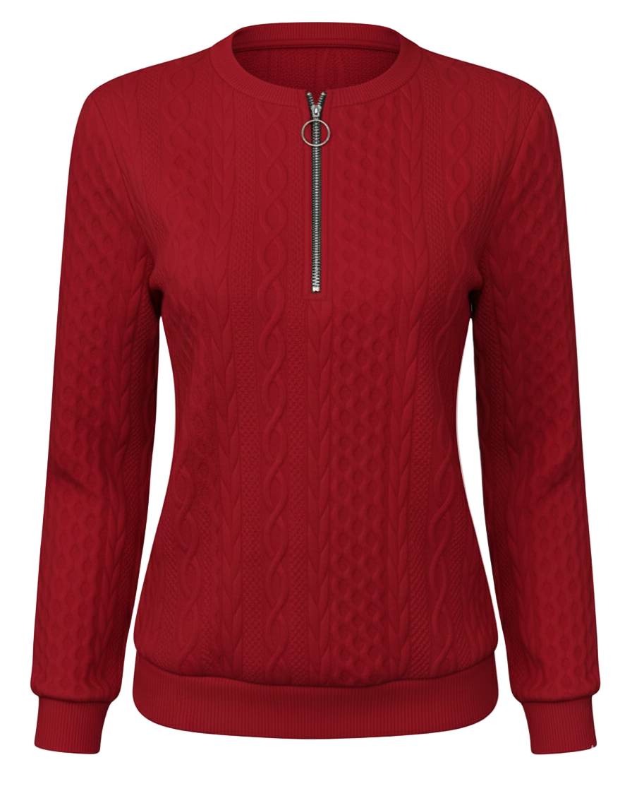 Nuvoir - Maglione Donna a Treccia con Mezza Zip