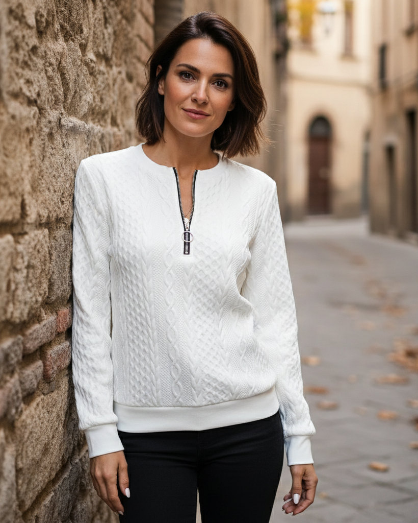 Nuvoir - Maglione Donna a Treccia con Mezza Zip