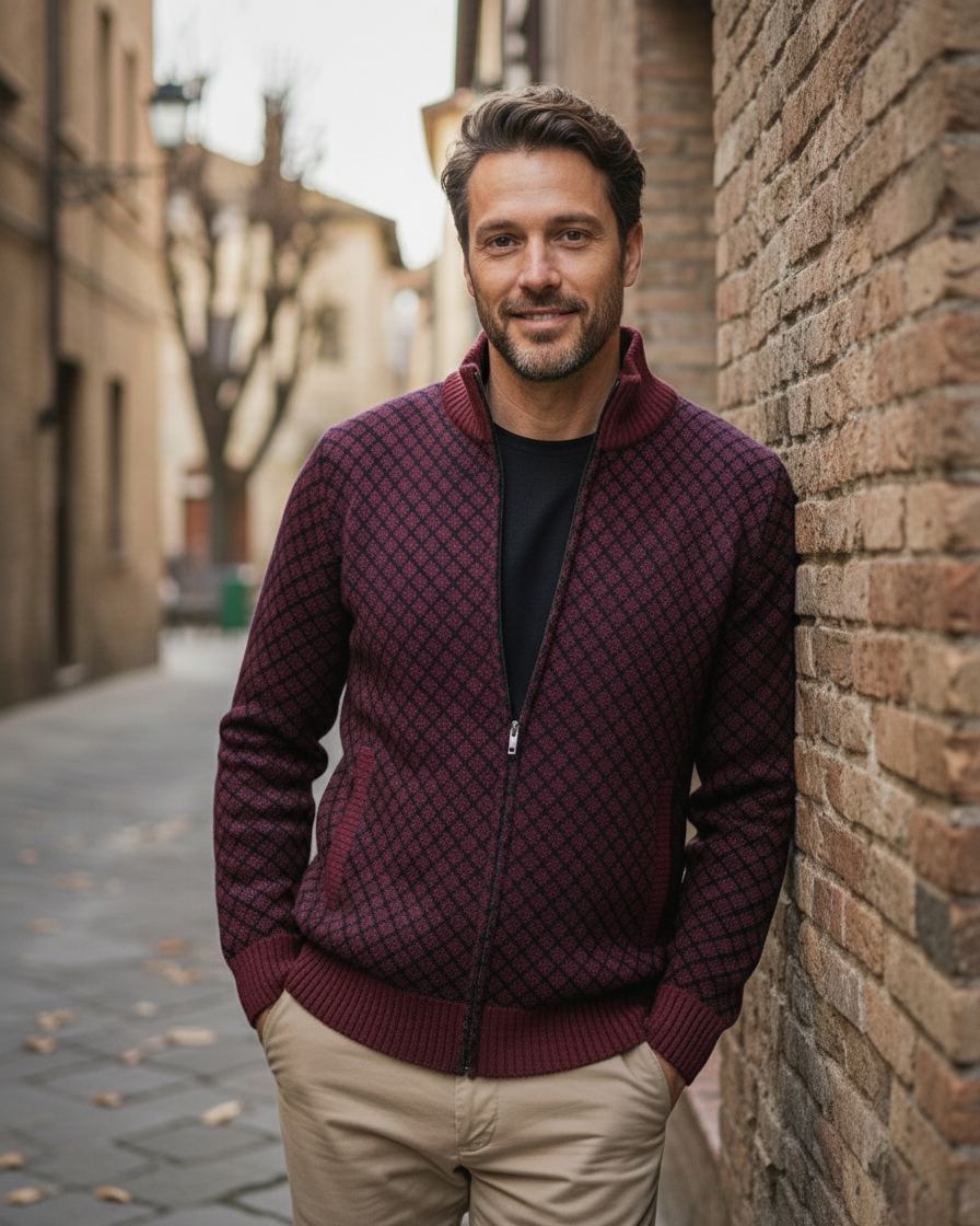 Nuvoir - Cardigan da Uomo in Lana con Zip