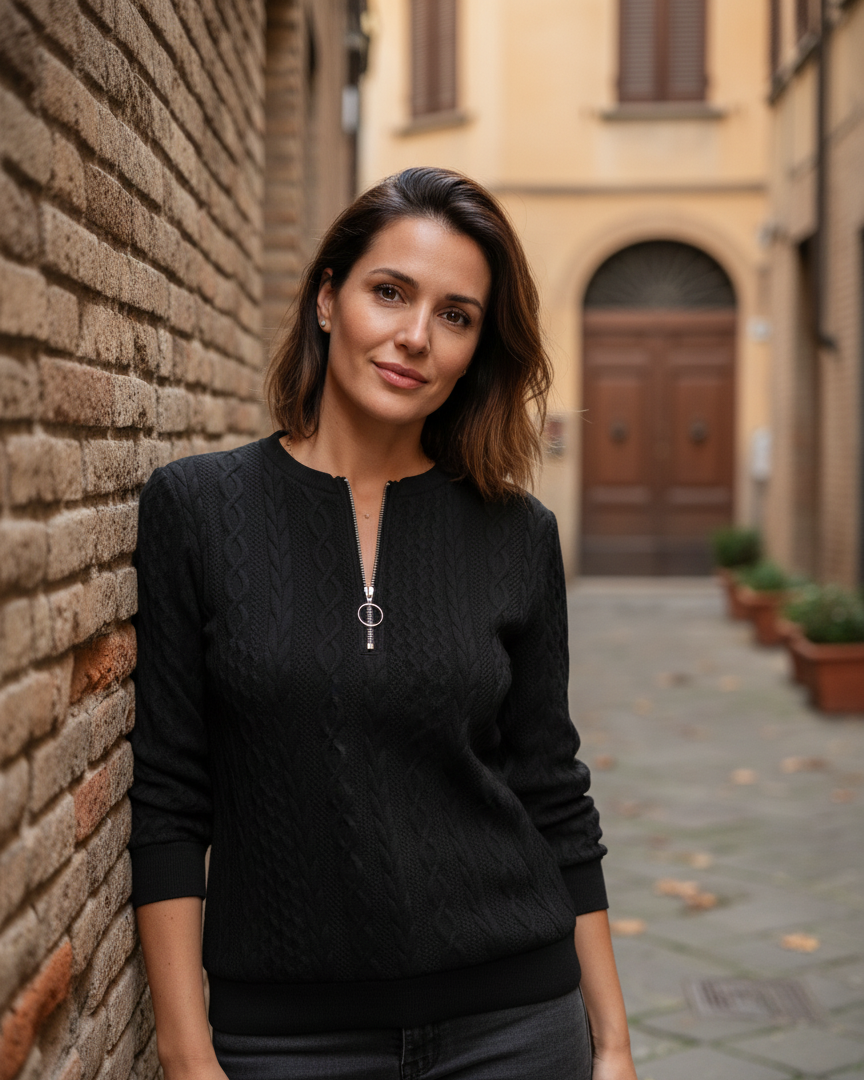 Nuvoir - Maglione Donna a Treccia con Mezza Zip