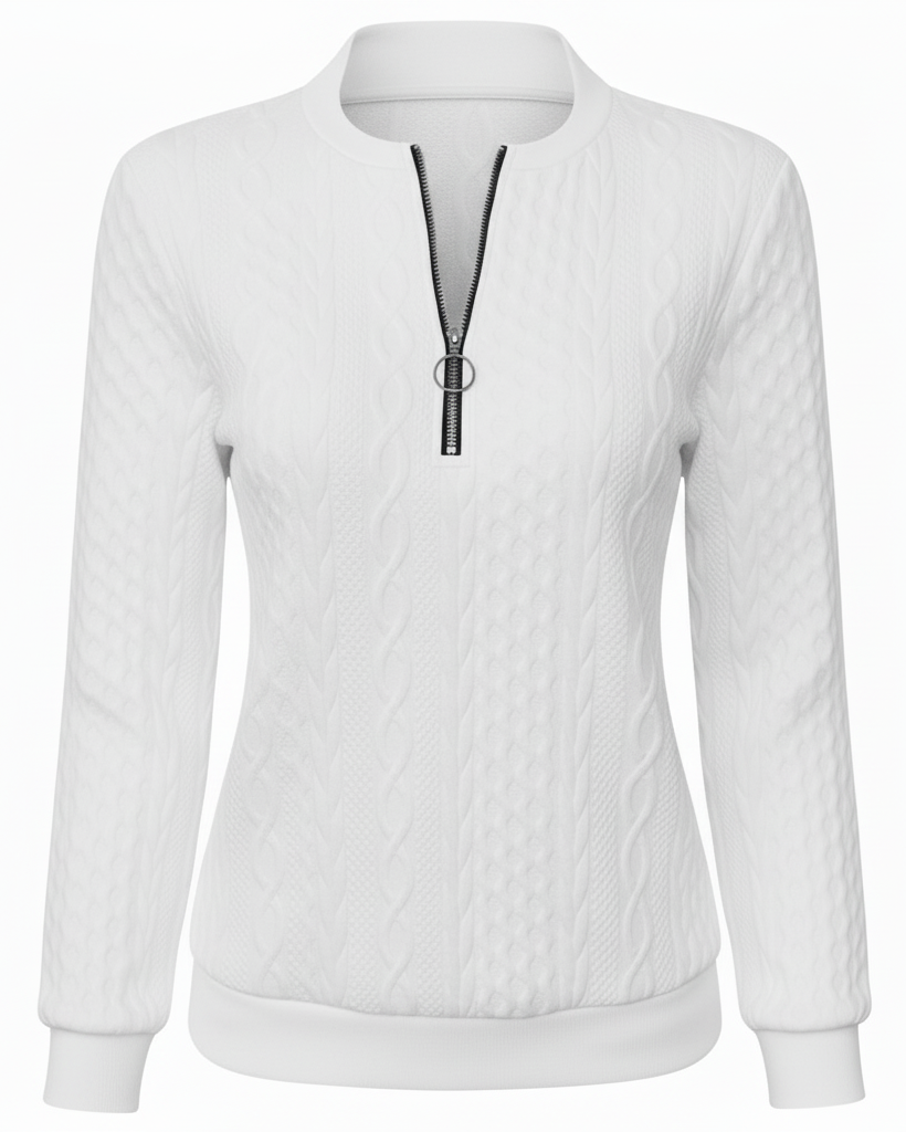 Nuvoir - Maglione Donna a Treccia con Mezza Zip